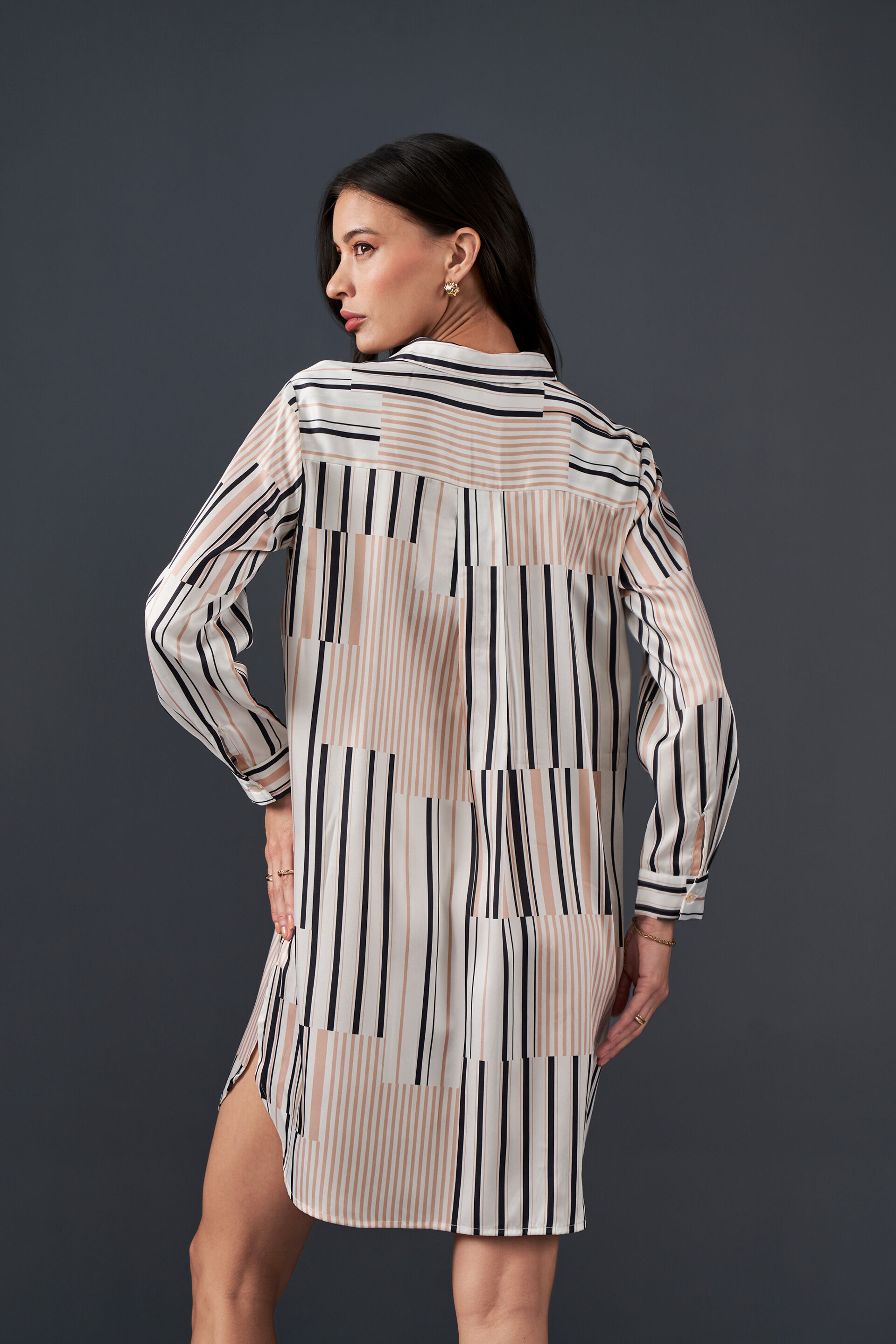 Play on Stripes Shirt Dress, Beige, image 4